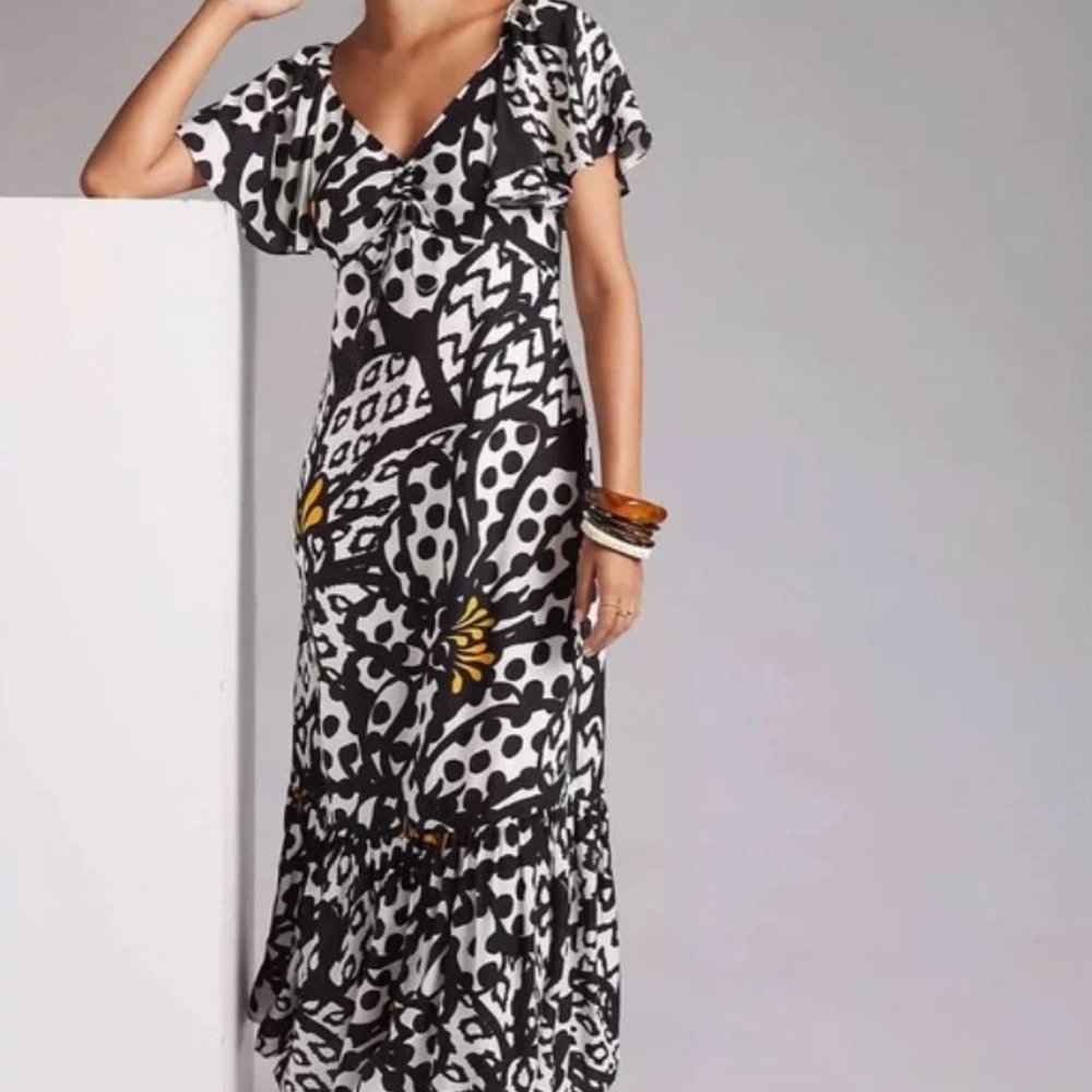 Anthropology x Farm Rio Flutter Sleeve Maxi Dress- size Small